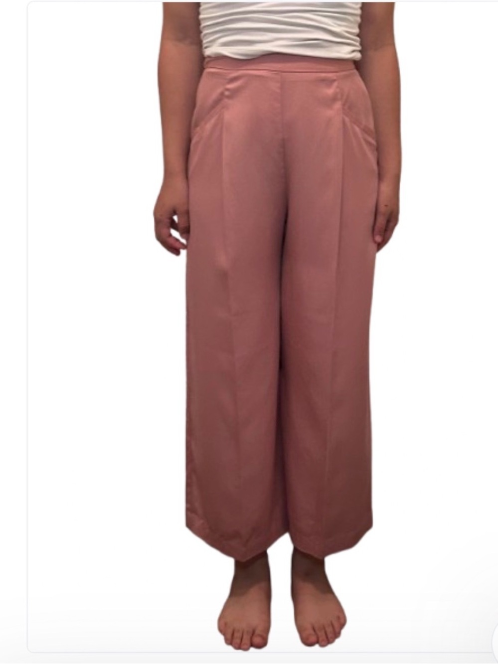 ZARA Wide Leg High-Rise Crop Side Zip Pants in Dusty Rose M